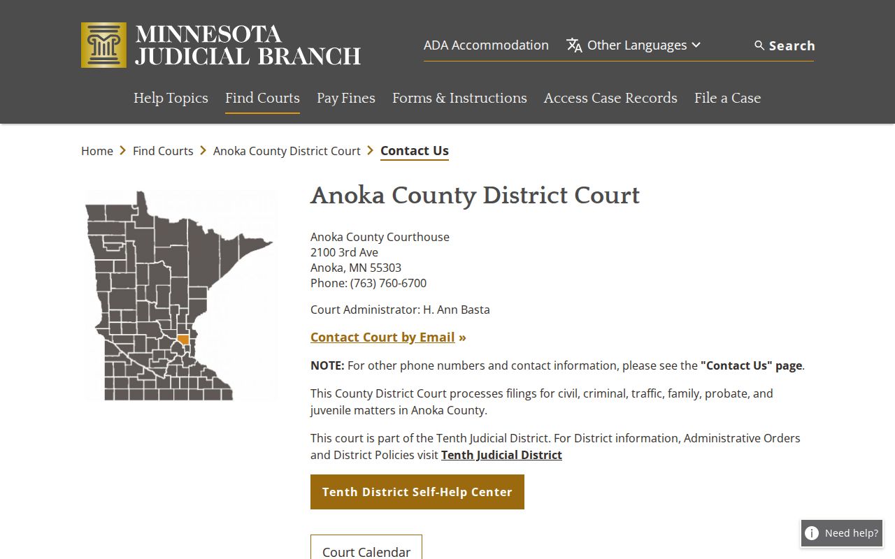 Anoka County court contact numbers for bench warrant lookup
