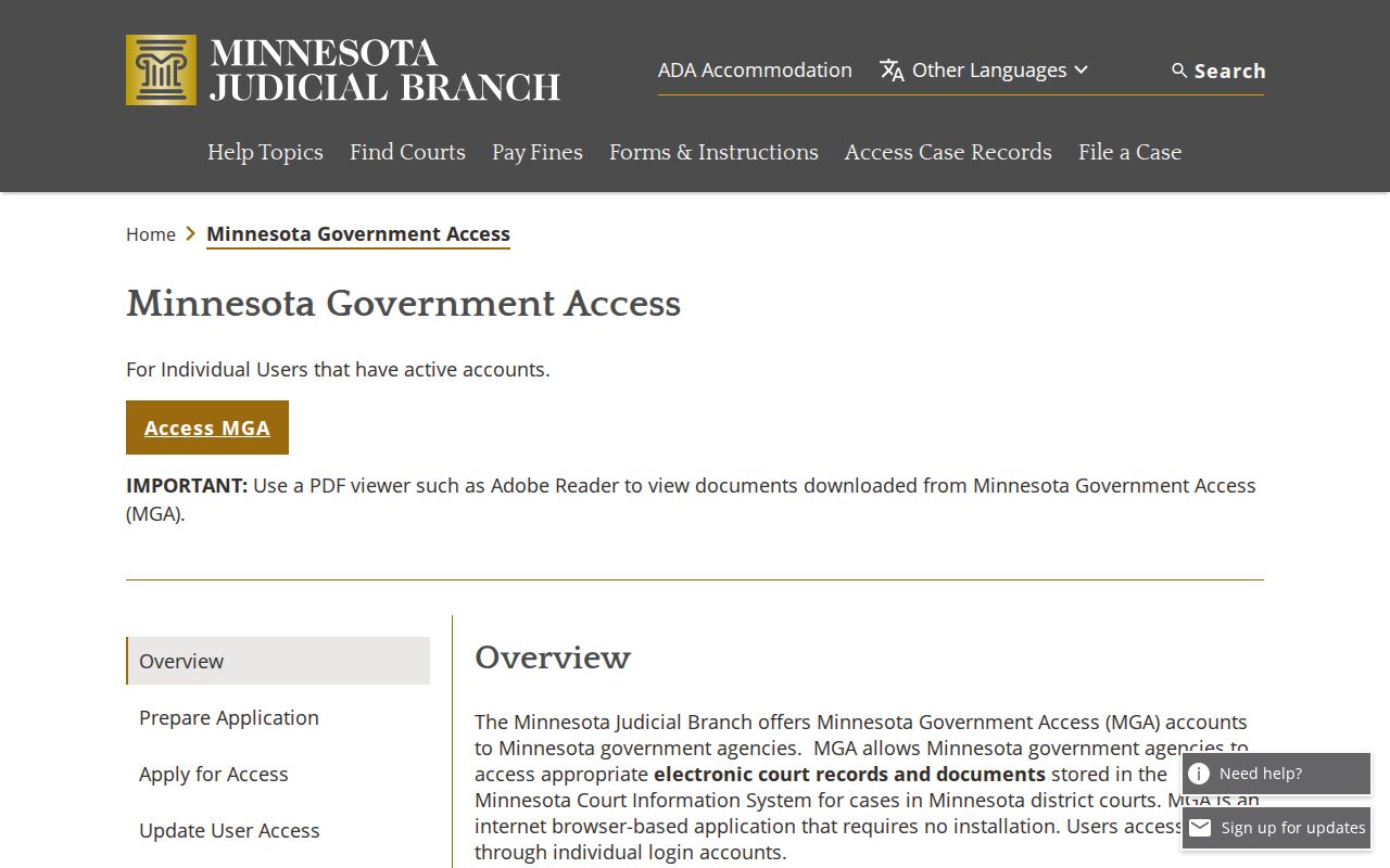 Minnesota Government Access notice explaining limits on Anoka County warrant checks