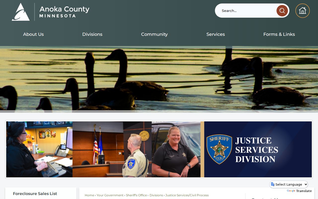 Anoka County justice services page covering service of Anoka County arrest warrants