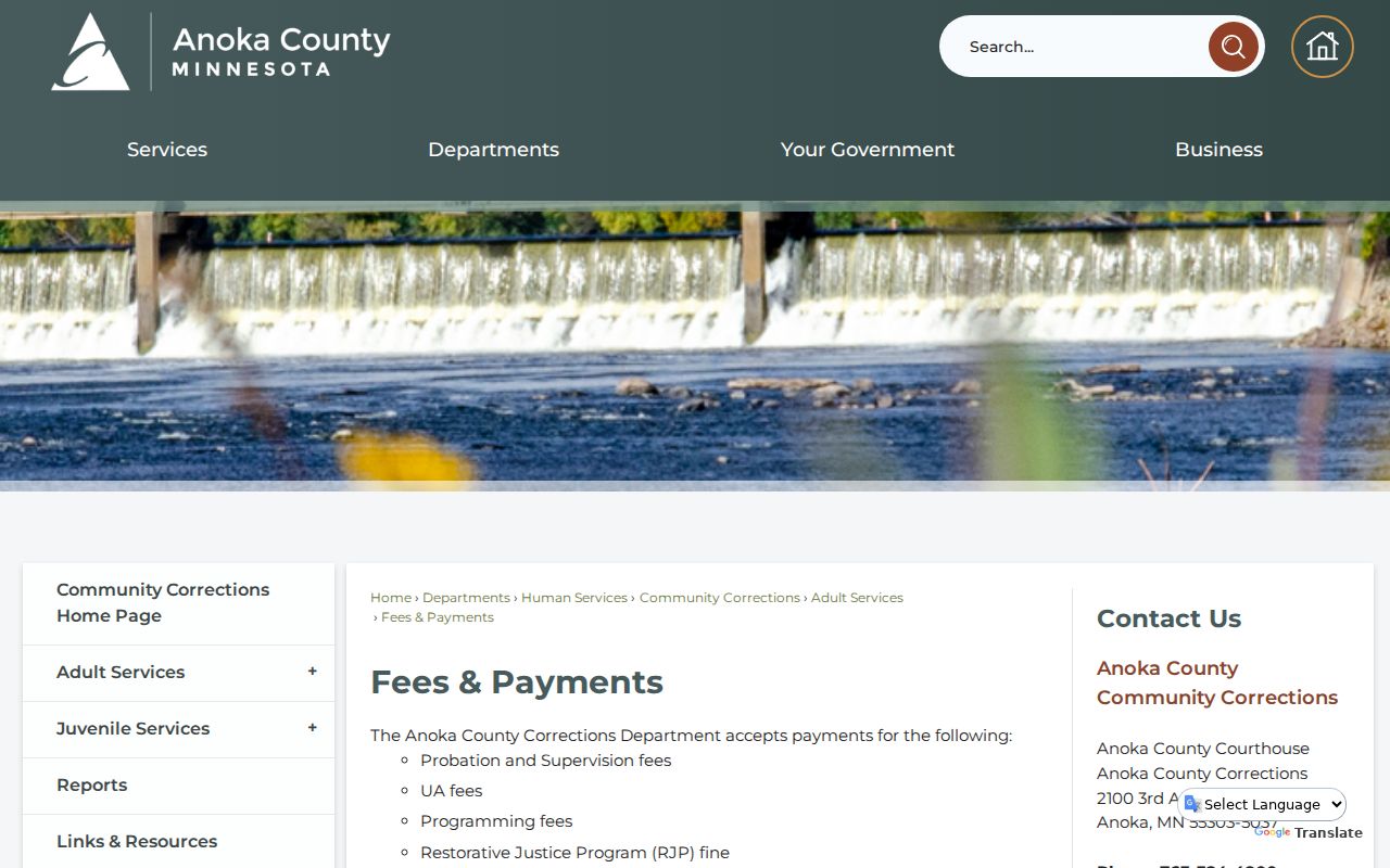 Anoka County payment methods used after a traffic warrant is cleared