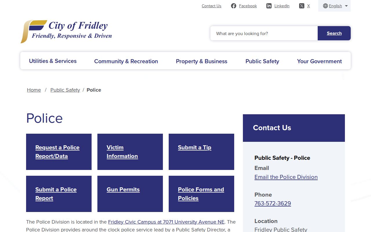 Fridley Public Safety civic campus where local police records and warrant records differ