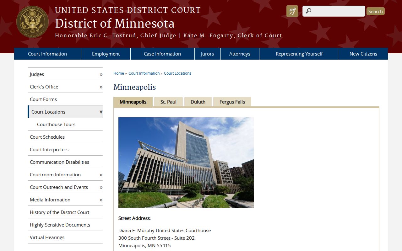 Federal courthouse in Minneapolis for federal warrants that are not Anoka County arrest warrants