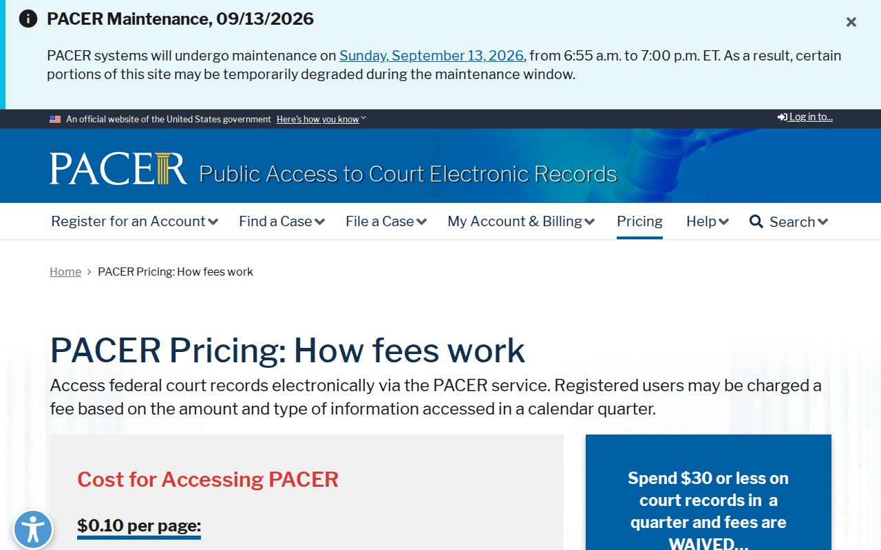 PACER federal docket search fees for warrants outside Anoka County arrest warrant records