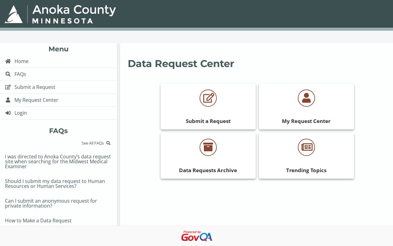 Anoka County data request center used for Anoka County active warrants records